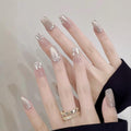 [Half Moon Curve] Flashing Light Therapy Whitening Cat Eye Rhinestones Purely Handmade Wearable Nails Manicure Handmade High-End Finished Products Wholesale