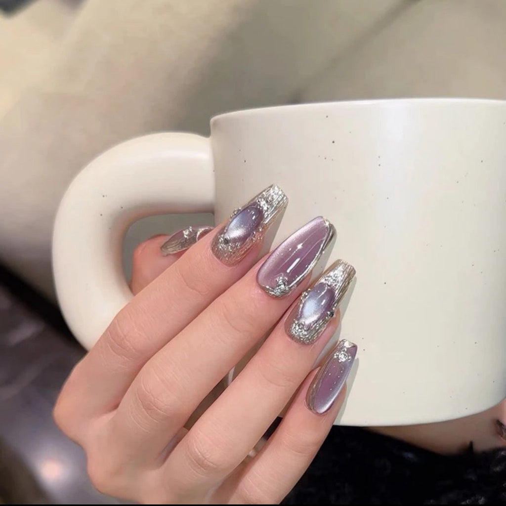 Purple Buccellati pure handmade wearable nails, high-grade satin cat-eye manicure, phototherapy nail tips, removable