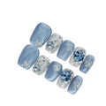 Cat-eye press-on nails wholesale, skin-brightening press-on nails, short square press-on nails wholesale, handmade press-on nails, blue ice premium