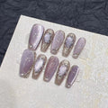 Purple Buccellati pure handmade wearable nails, high-grade satin cat-eye manicure, phototherapy nail tips, removable
