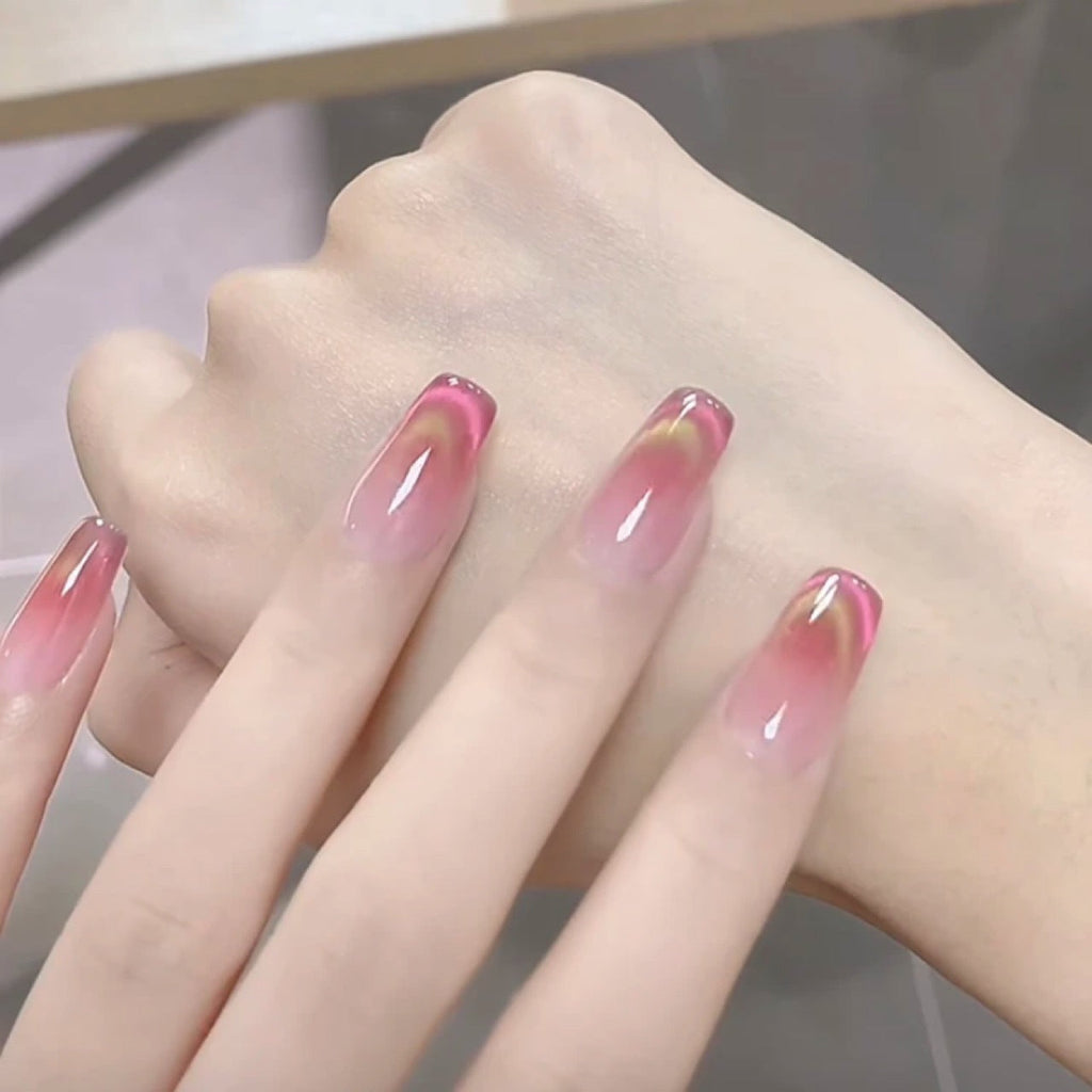 Red Dopamine French Style Dual-Color Cat Eye Rose Red Brightening High-End Handmade Wearable Nail Art Stickers