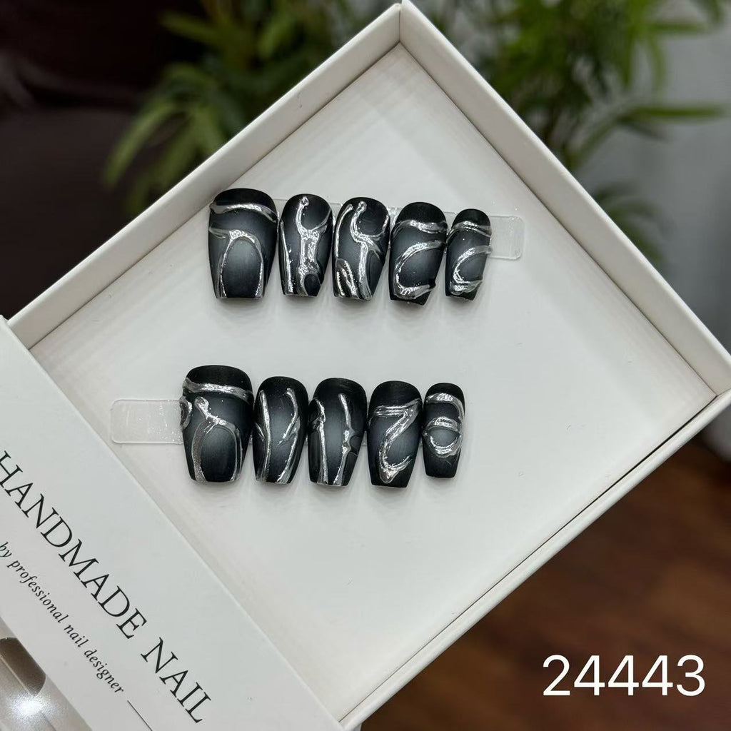 Handmade Long False Nails with a High-End Look, Enhancing Skin Tone, Popular Cat-Eye Style, Luxurious Manicure